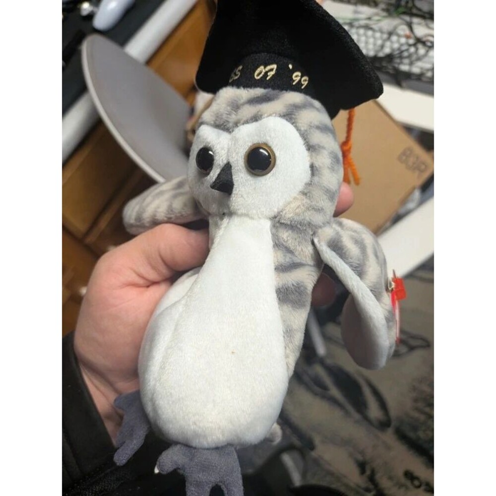 Ty Beanie Babies Class of 1999 Graduation Owl Gray Plush
